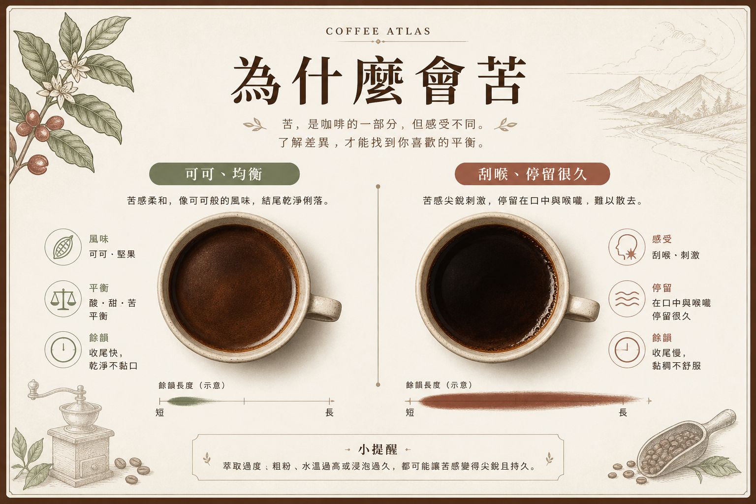 比較均衡的可可苦，對上刮喉、停留很久的苦
