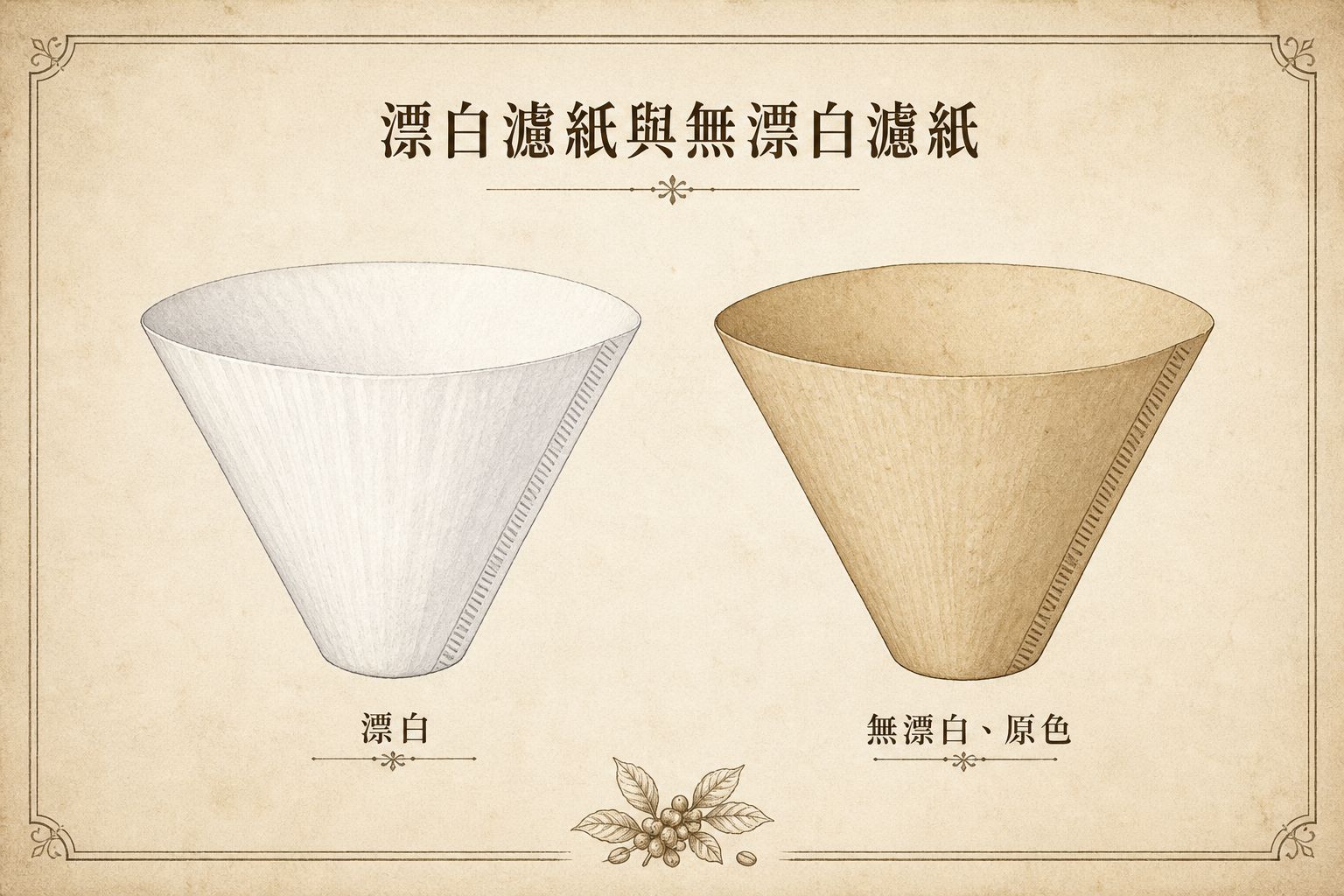 漂白白色濾紙對上無漂白原色濾紙的示意