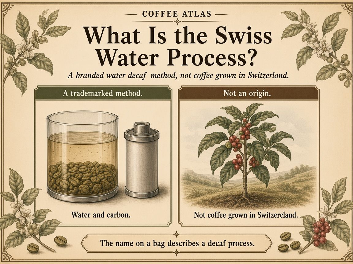 Swiss Water® as a branded water decaf method, not coffee grown in Switzerland