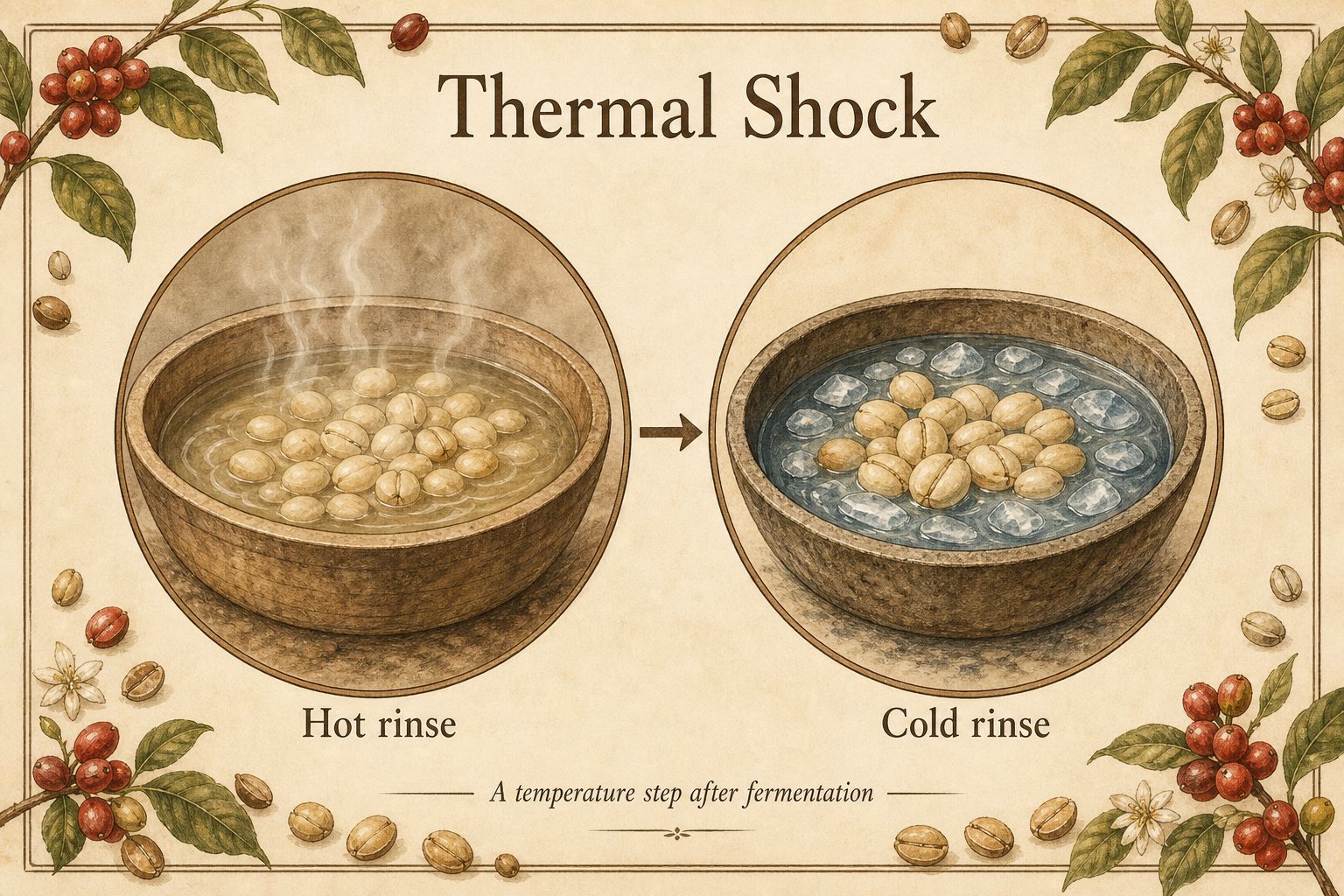 Thermal shock as a hot rinse then a cold rinse after fermentation