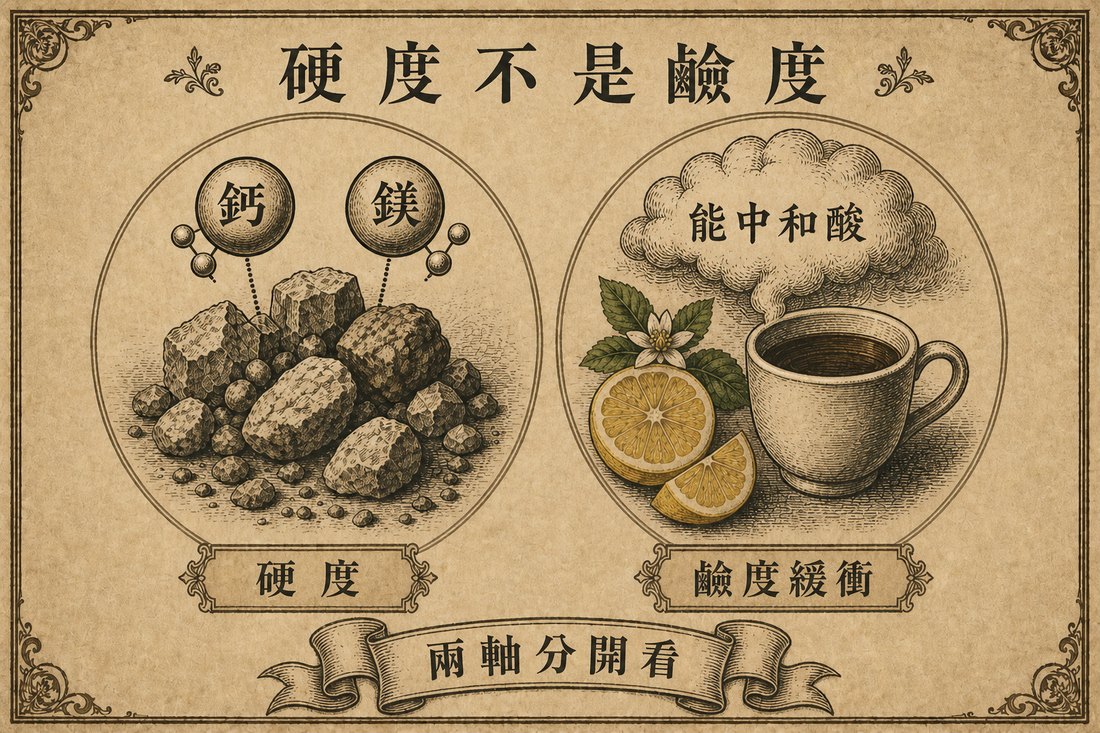 硬度看鈣鎂，鹼度看碳酸氫鹽能中和多少酸