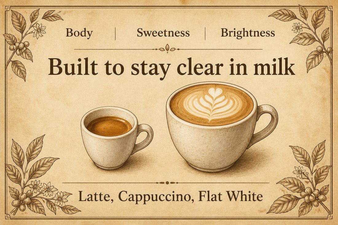 A coffee blend used for espresso and a milk drink