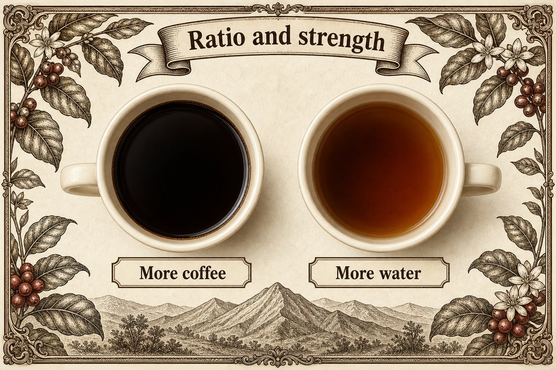 A darker cup when there is more coffee, and a paler cup when there is more water