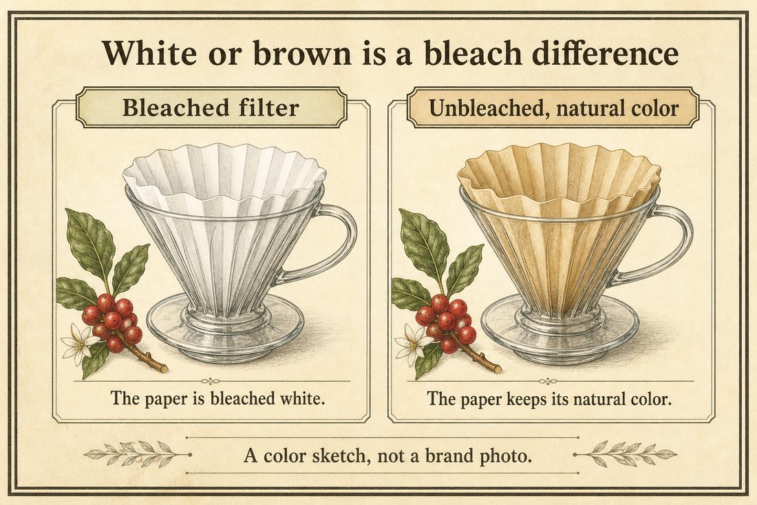 White bleached filter paper compared with natural brown unbleached filter paper