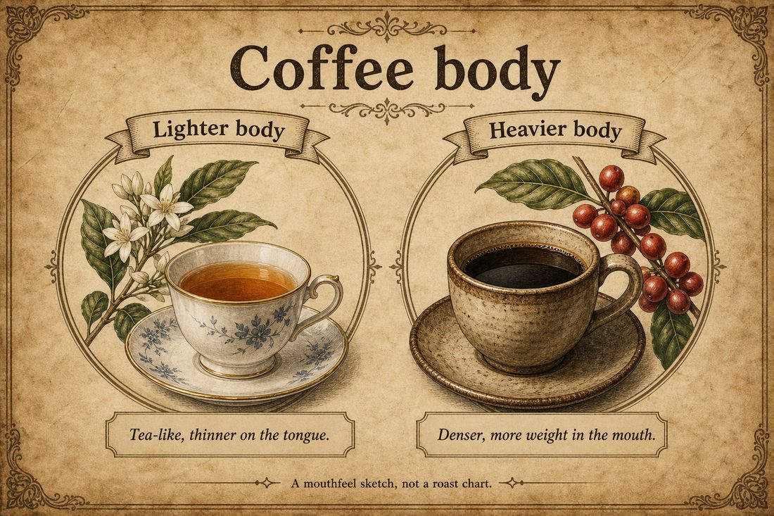 A light tea-like coffee mouthfeel compared with a fuller heavier mouthfeel