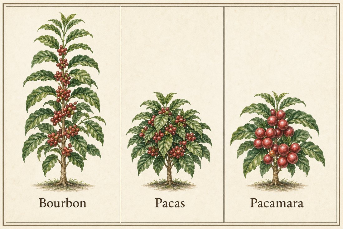 Bourbon, Pacas, and Pacamara as three common Salvadoran variety names
