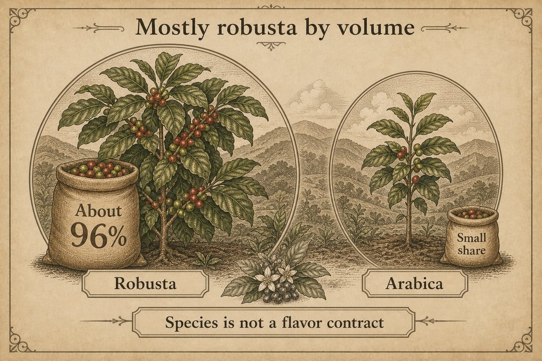 Most Vietnamese coffee is robusta; arabica is a small slice of national output