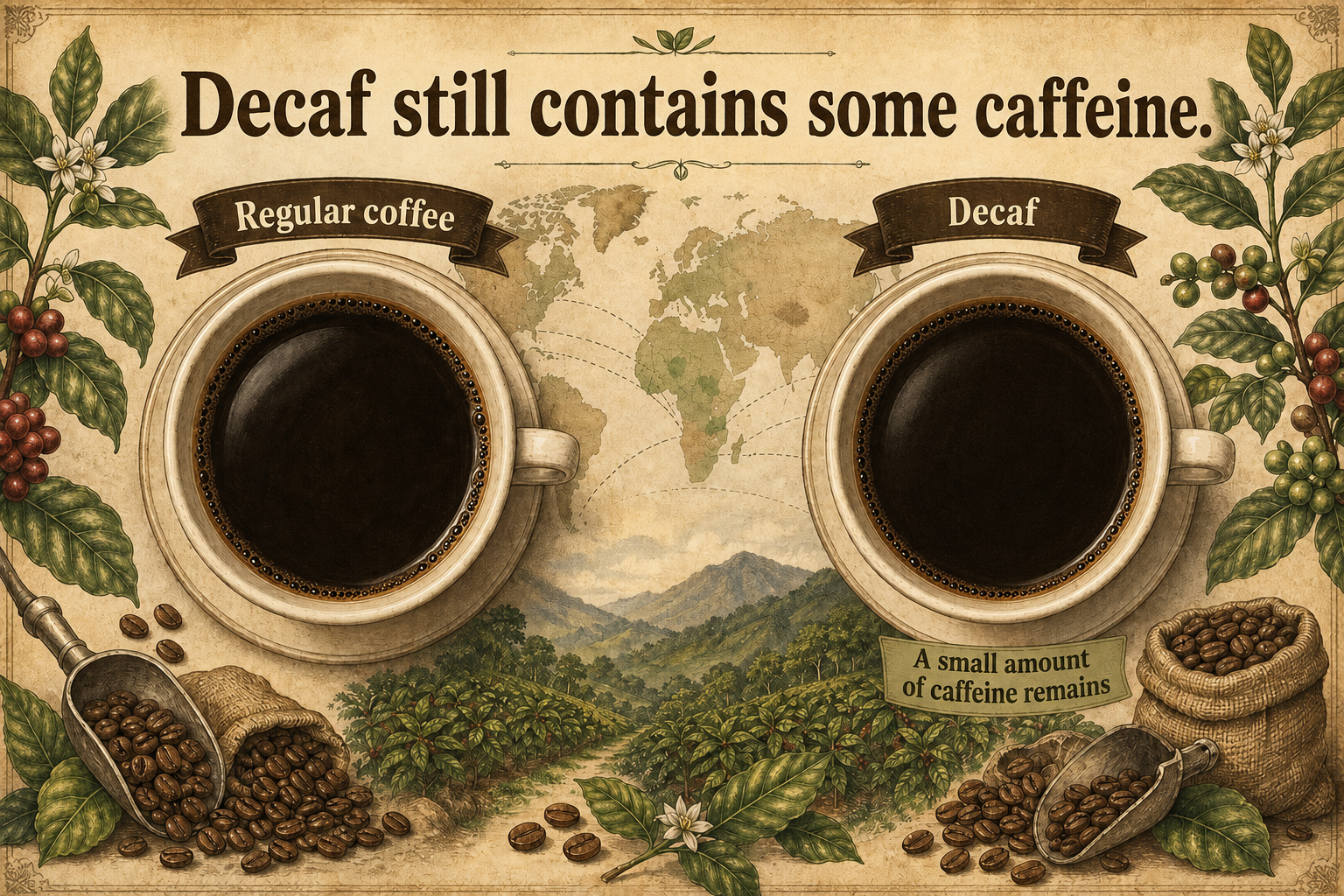 Regular coffee compared with decaf, which still contains a little caffeine