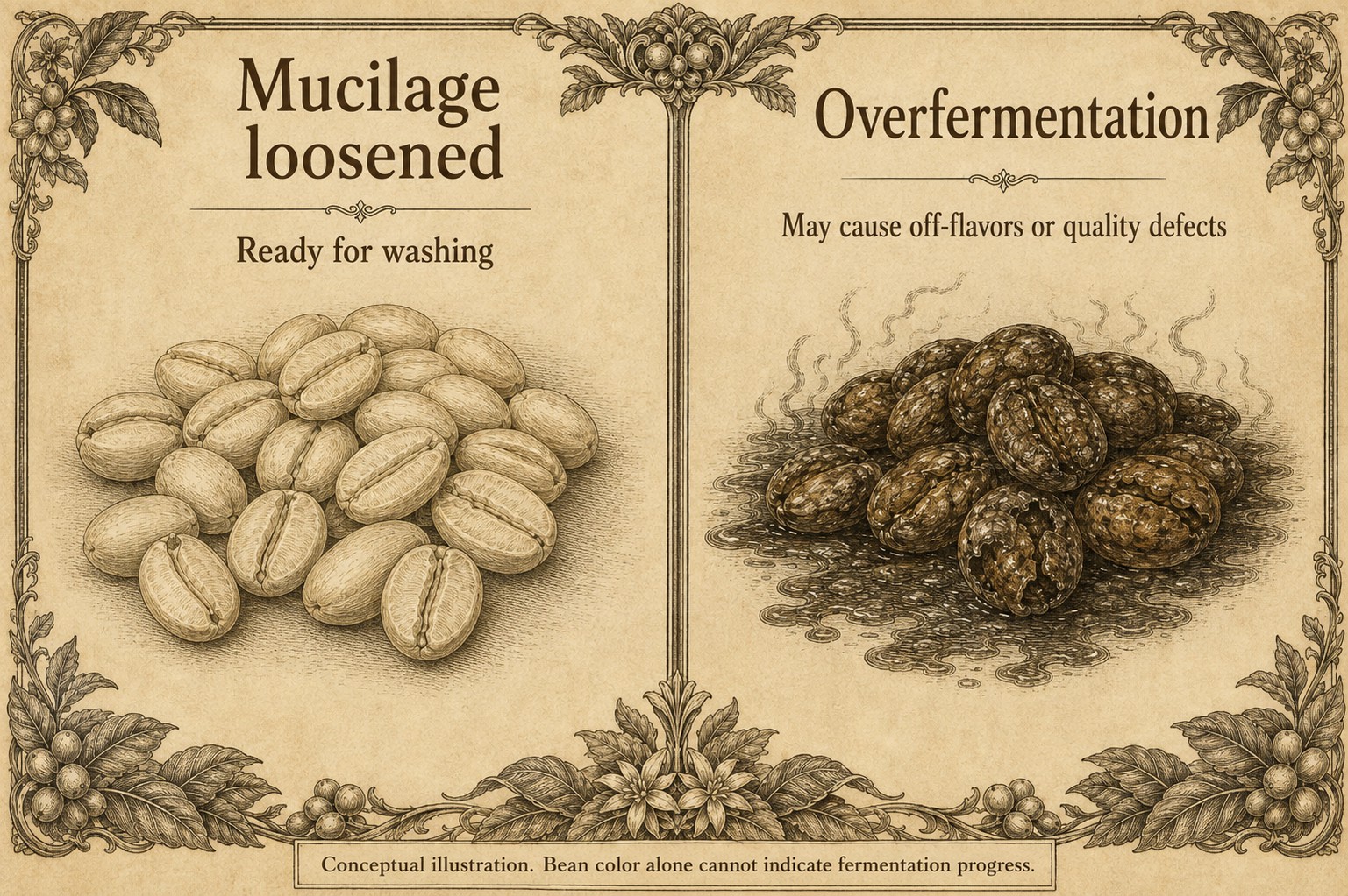 Mucilage loosened enough to wash beside coffee that fermented too long