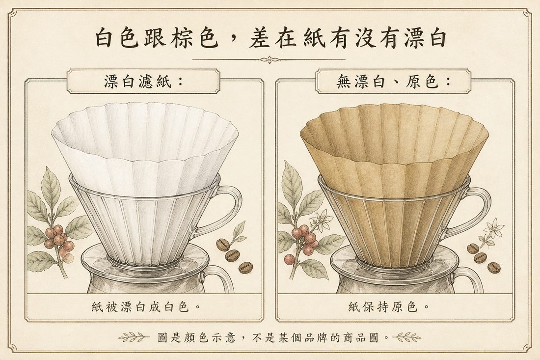 漂白白色濾紙對上無漂白原色濾紙的顏色示意
